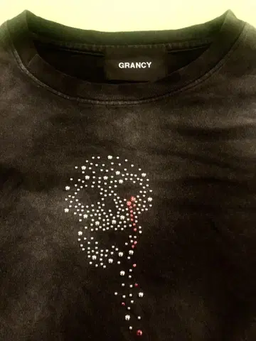 GRANCY 스컬 스톤 장식 T셔츠 블랙 L 사이즈