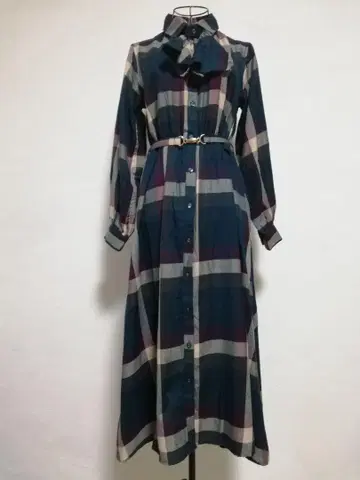 체크 무늬 롱 셔츠 원피스