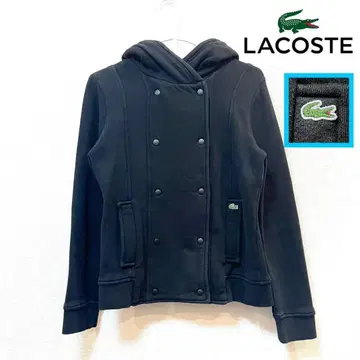LACOSTE(라코스테) 악어 로고 원 포인트 더블 버튼 후드티 블랙
