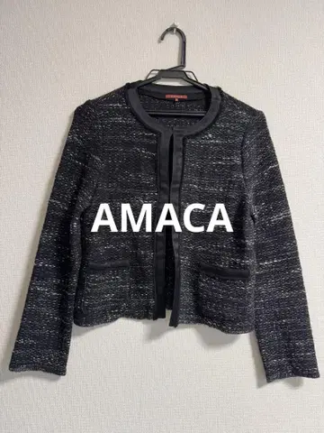 AMACA 트위드 믹스 노카라 자켓