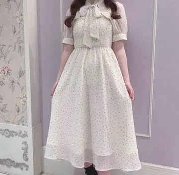 evelyn 도트 롱 OP 빅 리본 원피스