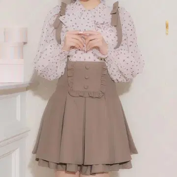 pium 리본 서스펜더 인형 프릴 스커트 브라운