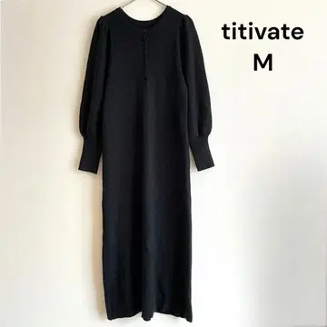 티티베이트 롱 니트 원피스 긴팔 리브 블랙 심플 무지 M