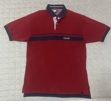 TOMMY HILFIGER 빨간색 스트라이프 피케 셔츠 L