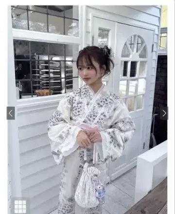 GRL 꽃무늬 유카타 오비 세트 화이트 그레이 계열