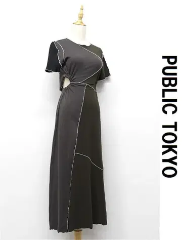 E457/미사용 PUBLIC TOKYO 웨이브 스티치 컷 원피스