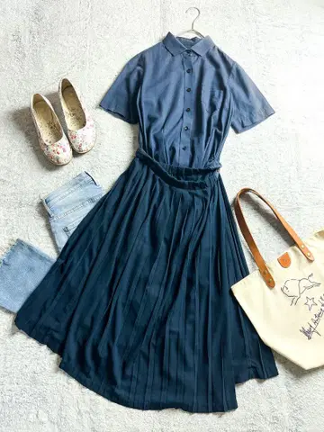 [ YAECA ] 야에카 플리츠 스커트 도킹 셔츠 원피스 A라인 플레어