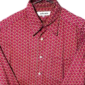 빈티지 M 70년대 레트로 디스코 기하학 패턴 올 패턴 긴팔 셔츠