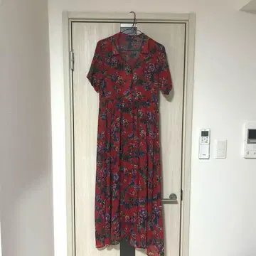 jouetie 빨간색 꽃무늬 반팔 롱 셔츠 원피스