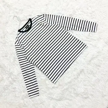 [빔즈] (L) 크루넥 보더 긴팔 티셔츠 일본제 롱 T 블랙