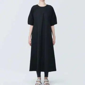 택 포함 새상품 무인양품 냉감 브로드 풀오버 반팔 원피스 L 사이즈 블랙