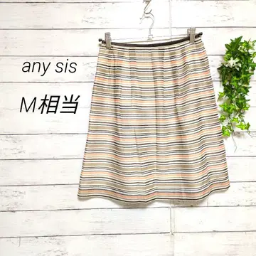 애니시스 플레어 스커트 무릎 기장 보더 무늬 M 상당 얇은 소재 경쾌한