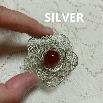 마노? 장식 은선 세공 SILVER 브로치