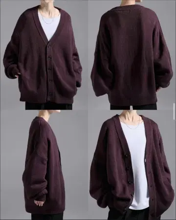 LOOSE 볼륨 슬리브 오버 니트 가디건 ( 퍼플 )