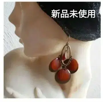 미사용 새상품 홍차 x 브론즈 골드 스윙 귀걸이