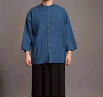 서생 밴드 카라 남성용 셔츠 블루