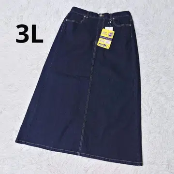 새상품 빅 사이즈 3L 오카다 유리 스트레치 데님 스커트 짙은 파랑