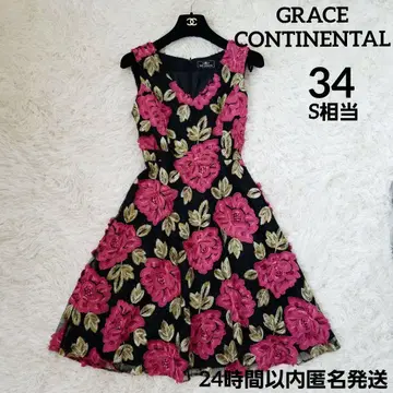 GRACE CONTINENTAL 배색 로즈 레이스 원피스 드레스 34 S