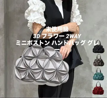 컨디션 최상 3D 플라워 2WAY 미니 보스턴 숄더 핸드백 그레이