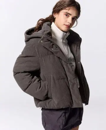 [ 미사용 새상품 ] GU 웜 패딩 코듀로이 블루종 다크 브라운 L