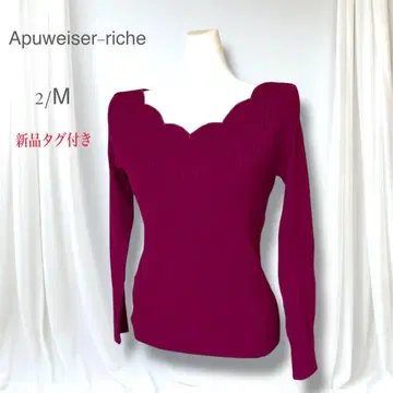 택 포함 새상품 앱와이어리셰 스캘럽 넥 리브 니트탑 깔끔한
