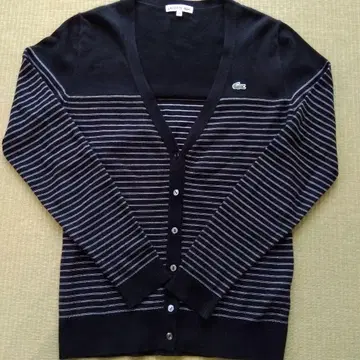 LACOSTE 블랙 스트라이프 V넥 가디건 size 38