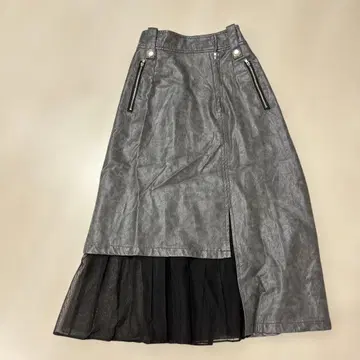 Whip Staff 롱 스커트 개성적인 차콜 그레이 인조 가죽