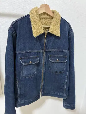 데님 자켓 보아 카라 부착 다크 블루