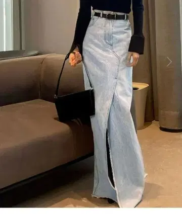 데님 슬릿 롱 스커트 L 사이즈