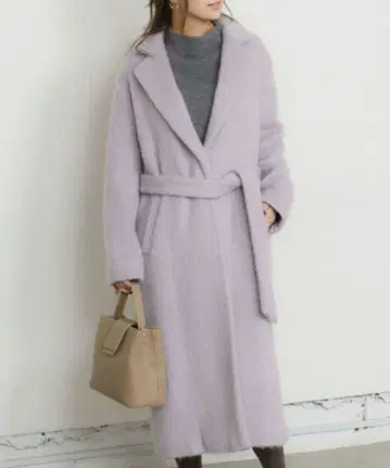 토널 라벤더 롱 코트 벨트 포함 모헤어 S