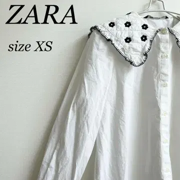 ZARA 퀼팅 빅 칼라 꽃무늬 화이트 블라우스 XS