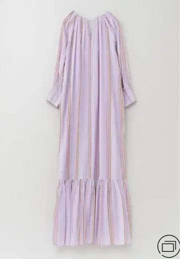 Cotton Voile Stripe Gather Neck Dress S