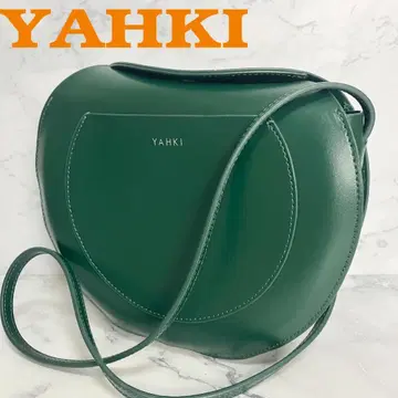 B661 [컨디션 최상] YAHKI 가죽 원형 숄더백 그린
