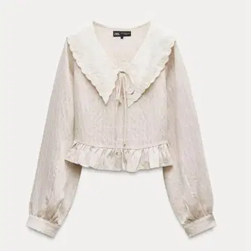 ZARA 자라 긴팔 레이스 옷깃 크롭 블라우스