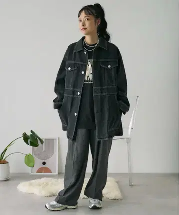 2024AW 빅 데님 자켓 블랙 데님 커버올 사이즈:F