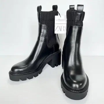 택 포함 미사용 새상품 ZARA 삭스 부츠 블랙 23.5cm 가죽 통굽