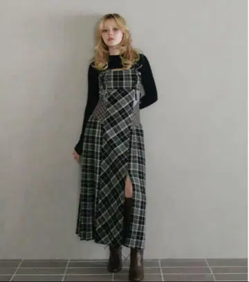 andmary Nadia 체크 롱 드레스 블랙