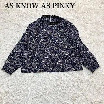 AS KNOW AS PINKY 네이비 꽃무늬 긴팔 상의 올 패턴 워셔블