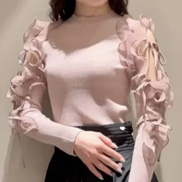 SNIDEL 스나이델 프릴 슬리브 니트 풀오버 PBEG