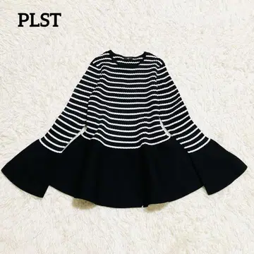 미사용급 23SS PLST 홀가먼트 니트 페플럼 스웨터 보더