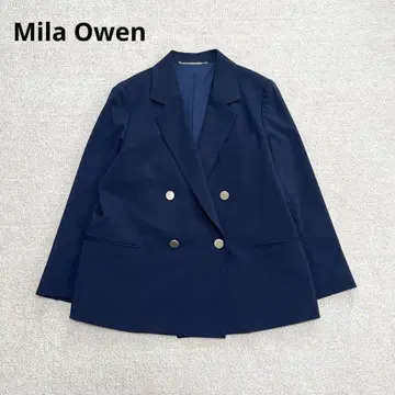 미라 오웬 네이비 골드 버튼 더블 테일러드 자켓