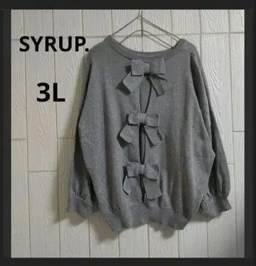 펠리시모 SYRUP. 얇은 소재 니트 백리본 3L 그레이 빅 사이즈