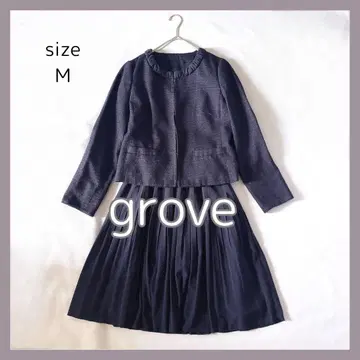 grove 트위드 자켓 + 플리츠 스커트 M 엄마 여성 수트