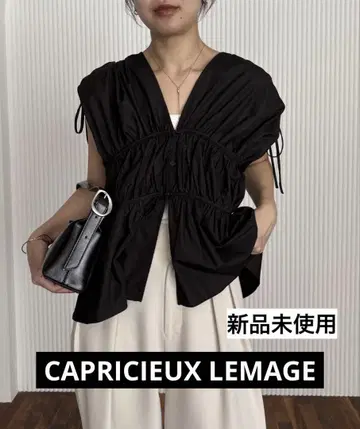 CAPRICIEUX LEMAGE 개더 V 슬리브리스 셔츠
