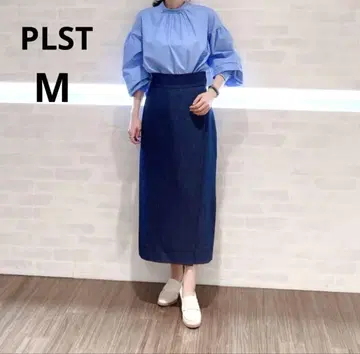 플라스테 내로우 스커트(M) 네이비 미디 기장 슬릿 입 스트레치