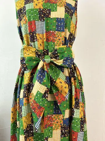 패치워크 슬리브리스 롱 드레스 70s vintage 패브릭