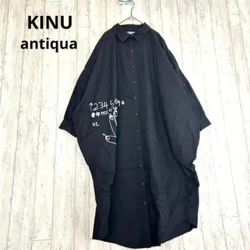 KINU antiqua 돌먼 셔츠 원피스 [ F ] 손글씨풍 루즈핏 블랙
