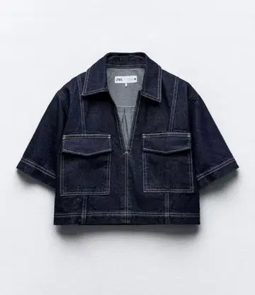 ZARA 반팔 크롭 데님 셔츠 M 새상품급