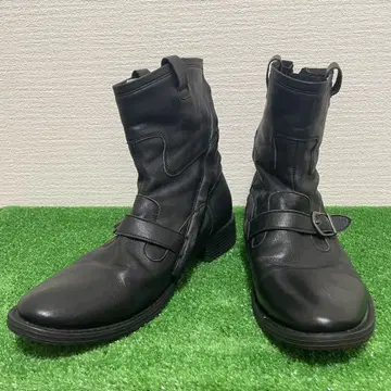 stefanorossi 가죽 사이드 지퍼 스트랩 크림슨 엔지니어 부츠