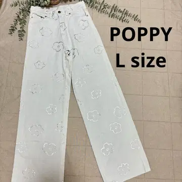 아사기니뇨 POPPY 플라워 데님 팬츠 실버 와이드 L